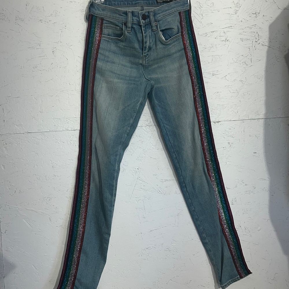 BLANK NYC skinny jeans with glittery stripes down the sides.